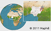 Satellite Location Map of Askira/U, highlighted country, highlighted parent region, within the entire country