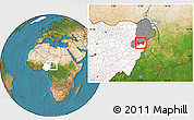 Satellite Location Map of Askira/U, highlighted country, highlighted parent region