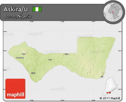 Physical Map of Askira/U, single color outside