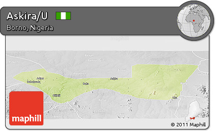 Physical Panoramic Map of Askira/U, lighten, desaturated