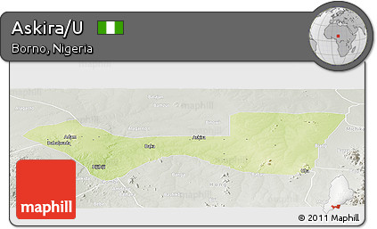 Physical Panoramic Map of Askira/U, lighten, semi-desaturated