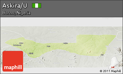 Physical Panoramic Map of Askira/U, lighten, semi-desaturated