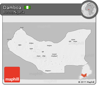 Gray 3D Map of Damboa, single color outside