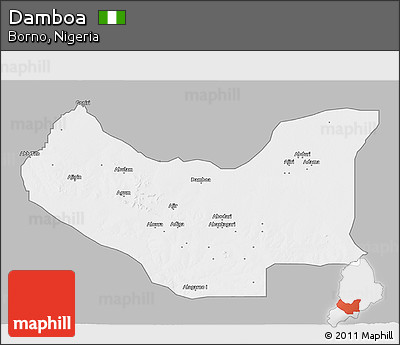 Gray 3D Map of Damboa, single color outside