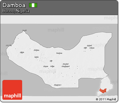 Gray 3D Map of Damboa, single color outside