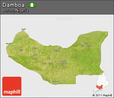 Satellite 3D Map of Damboa, single color outside