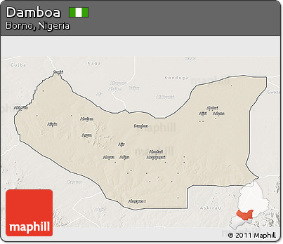 Shaded Relief 3D Map of Damboa, lighten