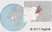 Gray Location Map of Damboa, highlighted country, highlighted parent region, hill shading