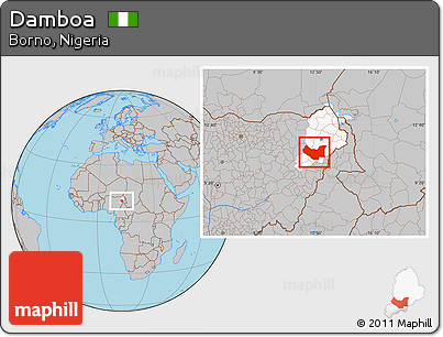 Gray Location Map of Damboa, highlighted parent region