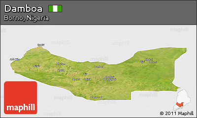 Satellite Panoramic Map of Damboa, single color outside