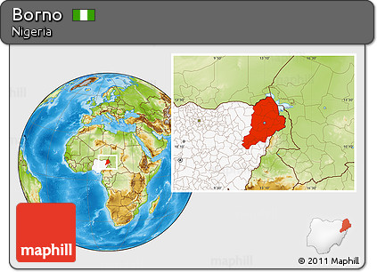 Physical Location Map of Borno, highlighted country