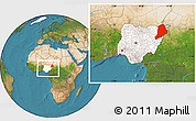 Satellite Location Map of Borno, highlighted country, within the entire country
