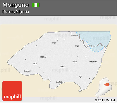 Classic Style 3D Map of Monguno, single color outside