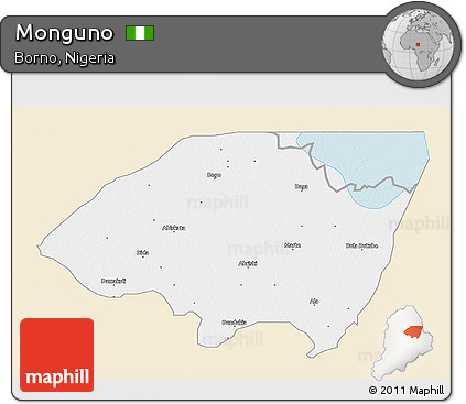 Classic Style 3D Map of Monguno, single color outside
