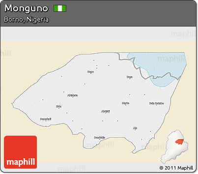 Classic Style 3D Map of Monguno, single color outside