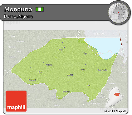 Physical 3D Map of Monguno, lighten, semi-desaturated