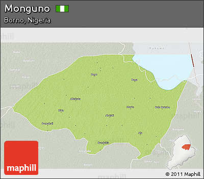 Physical 3D Map of Monguno, lighten, semi-desaturated