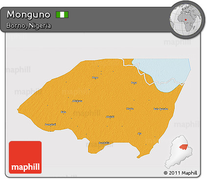 Political 3D Map of Monguno, single color outside