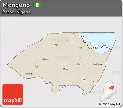 Shaded Relief 3D Map of Monguno, single color outside