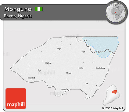 Silver Style 3D Map of Monguno, single color outside