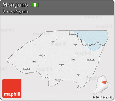 Silver Style 3D Map of Monguno, single color outside