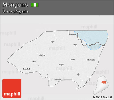 Silver Style 3D Map of Monguno, single color outside