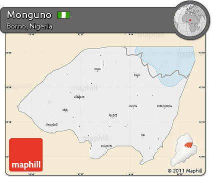 Classic Style Map of Monguno, single color outside