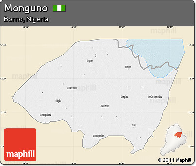 Classic Style Map of Monguno, single color outside