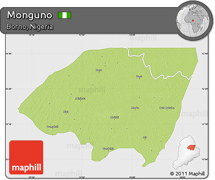 Physical Map of Monguno, single color outside