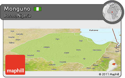 Physical Panoramic Map of Monguno, satellite outside