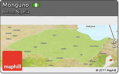 Physical Panoramic Map of Monguno, satellite outside