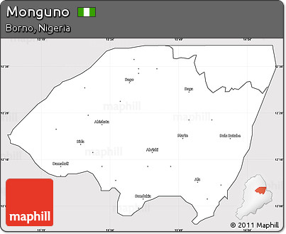 Silver Style Simple Map of Monguno, cropped outside
