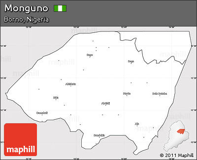 Silver Style Simple Map of Monguno, cropped outside