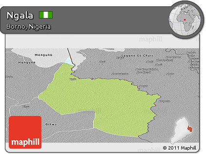 Physical Panoramic Map of Ngala, desaturated