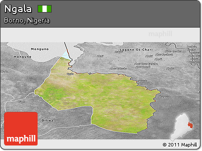 Satellite Panoramic Map of Ngala, desaturated
