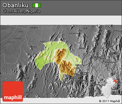 Physical 3D Map of Obanliku, darken, desaturated