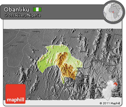 Physical 3D Map of Obanliku, darken, desaturated