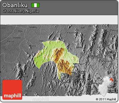 Physical 3D Map of Obanliku, darken, desaturated