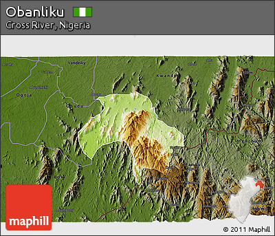 Physical 3D Map of Obanliku, darken