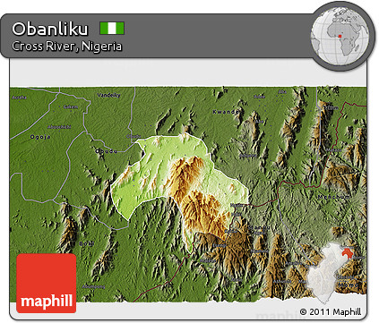 Physical 3D Map of Obanliku, darken