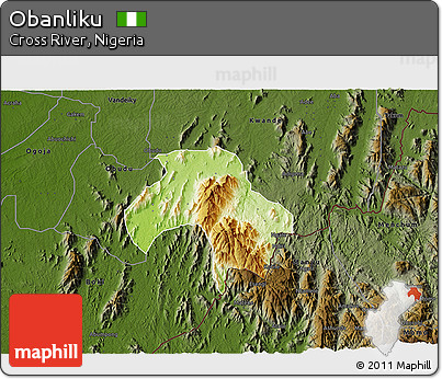 Physical 3D Map of Obanliku, darken