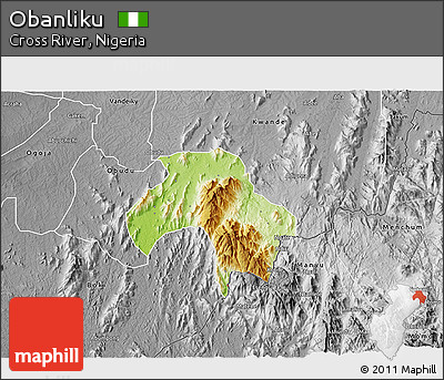 Physical 3D Map of Obanliku, desaturated