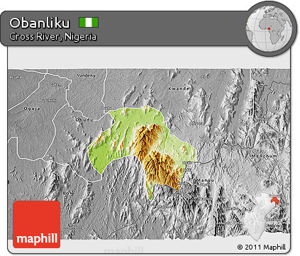 Physical 3D Map of Obanliku, desaturated