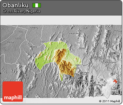Physical 3D Map of Obanliku, desaturated
