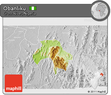 Physical 3D Map of Obanliku, lighten, desaturated