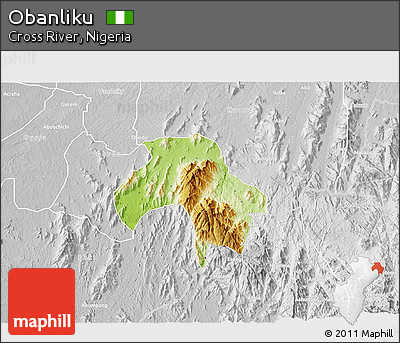 Physical 3D Map of Obanliku, lighten, desaturated