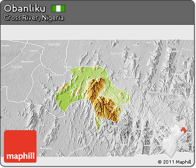 Physical 3D Map of Obanliku, lighten, desaturated