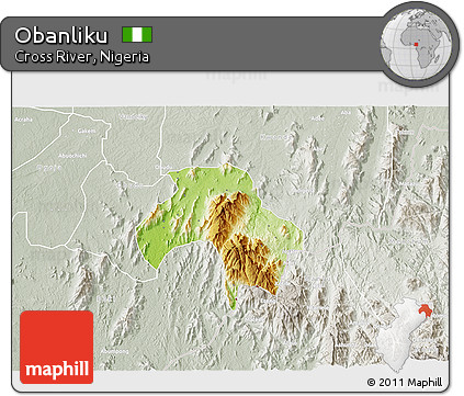 Physical 3D Map of Obanliku, lighten, semi-desaturated