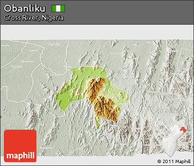 Physical 3D Map of Obanliku, lighten, semi-desaturated