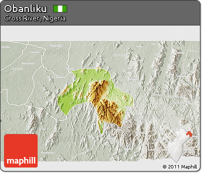 Physical 3D Map of Obanliku, lighten, semi-desaturated
